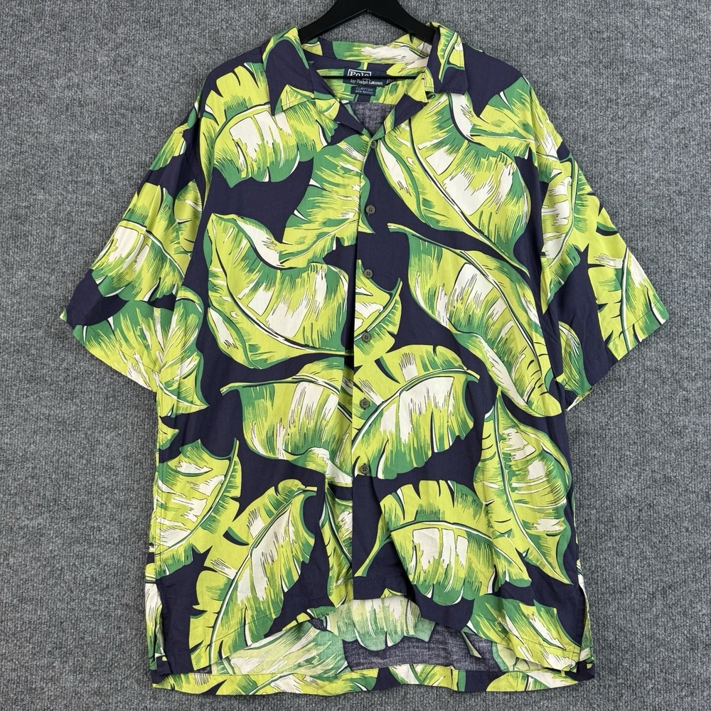 Polo Ralph Lauren Clayton Button Up Shirt Mens XL Green Hawaiian Short Sleeve